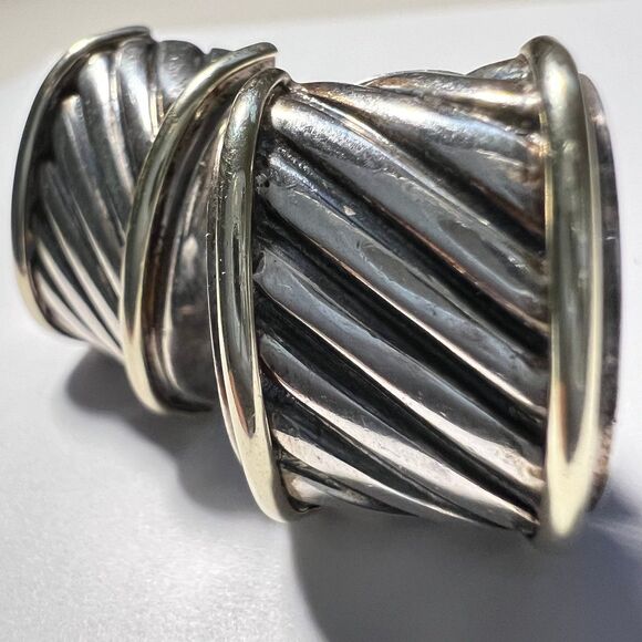 David Yurman Cable Cigar Band Earrings 14k & Sterling - Picture 3 of 7